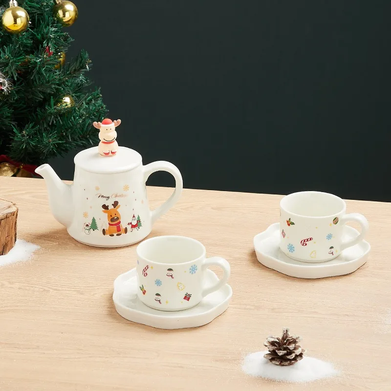 Porcelain Christmas Teaware Set Coffee Cup Saucer