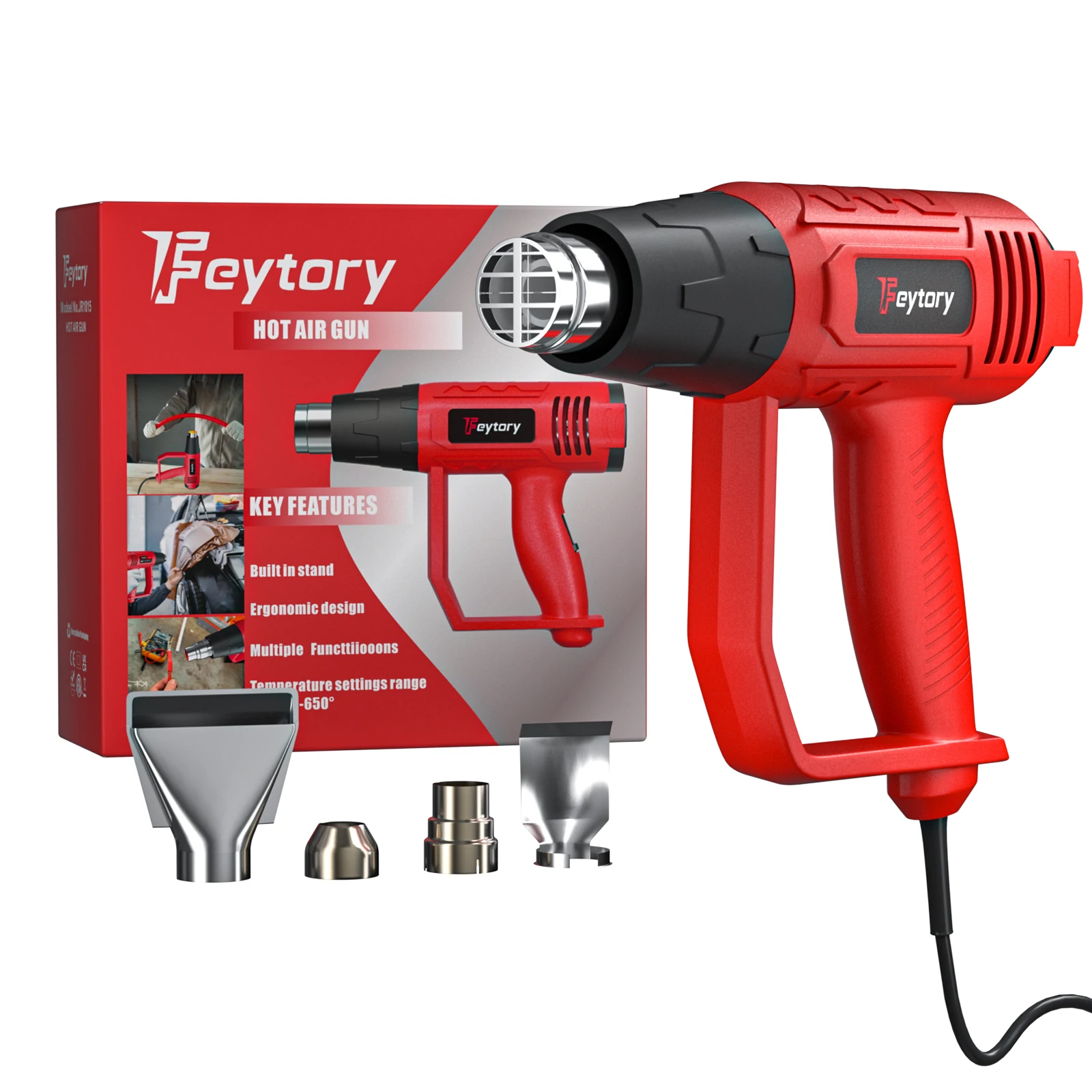 DayPlus Heißluftpistole, 2000 W, professionelle Dual-Temperatureinstellungen, Doppelheizdraht 60 ℃ -600 ℃ Schnell erhitzendes Heißluftpistolen-Set, 4 Düsen – Detail 4
