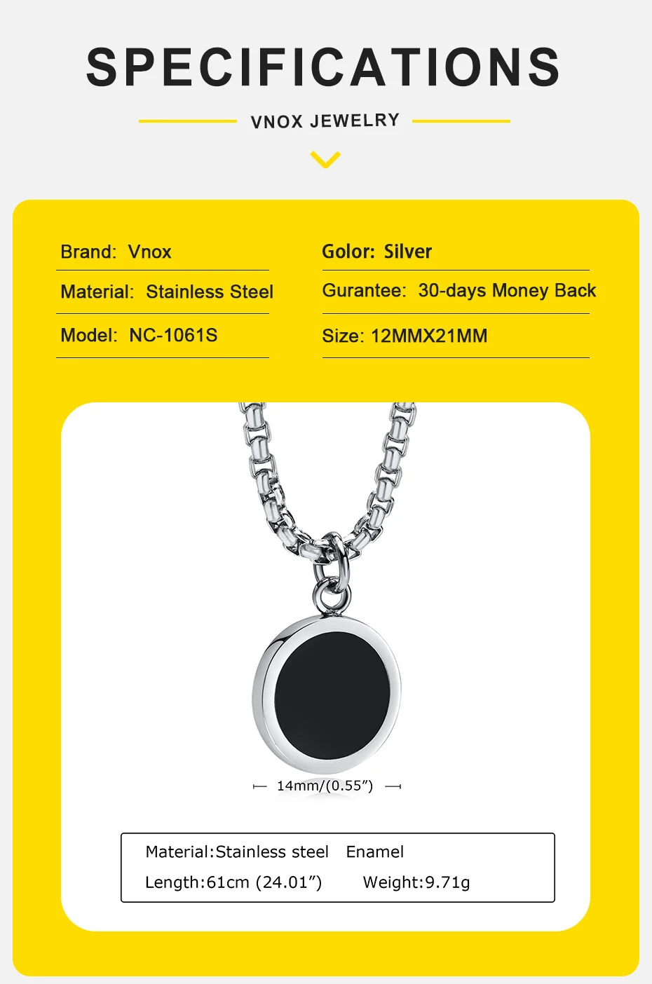 Vnox Stilvolle Mens Geometrische Halskette mit Schwarz Emaille, Edelstahl Metall Doppel Layered Kette Kragen, einzigartige Geschenke für Männer – Detail 2