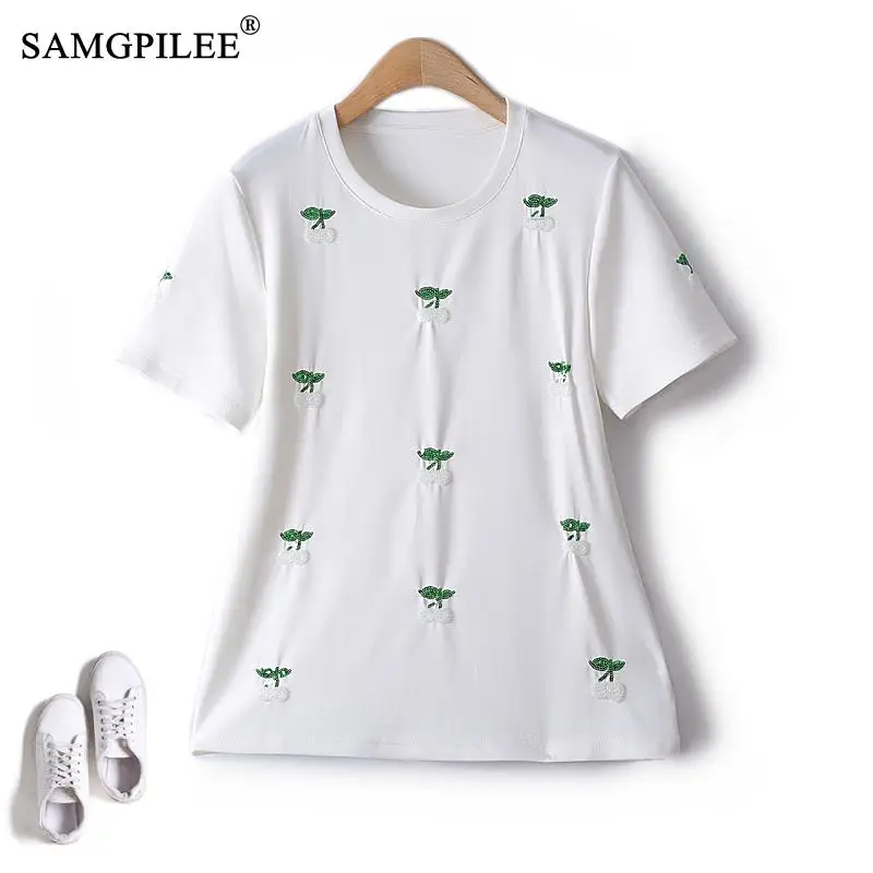 

Женская блузка с коротким рукавом, с блестками, размеры до 4XL