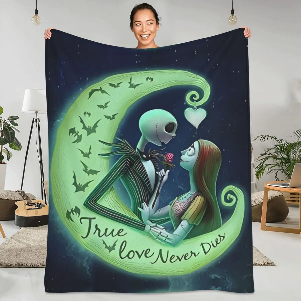 The Nightmare Before Christmas Super Soft Blanket Jack Skellington and Sally Plush Throw Blanket Flannel Bedspread Bed Cover