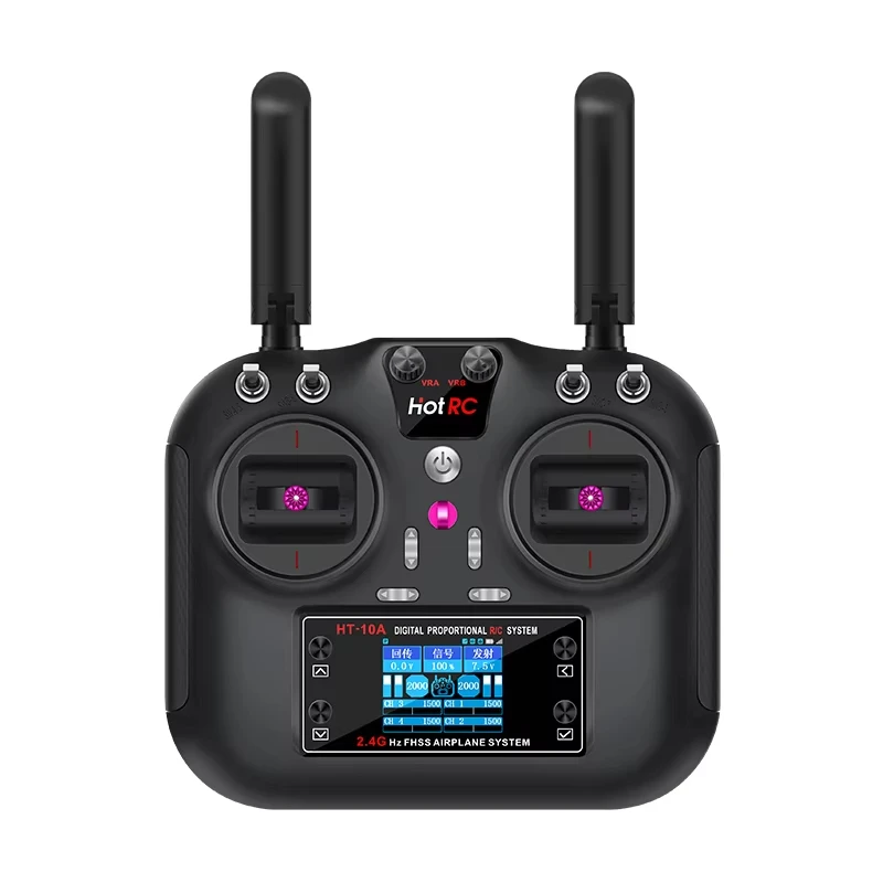 RC Plane Remote Controller Radio Controller RC Car HOTRC HT-10A Ten Channel Color Screen Remote Control for Remote Control of Model Aircraft and Car Models Drone FPV