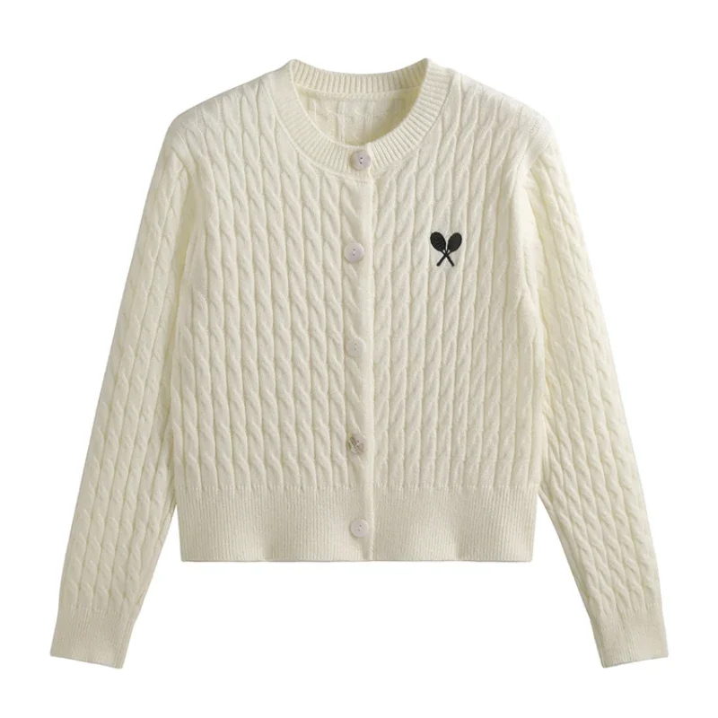 Women New Embroidery Knit Cardigan High-quality Long Sleeve Knitted Jacket Casual Sports Pullover Top