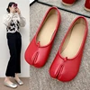 Women's Red Flat Shoes High Quality Fiber Leather Comfortable Flat Shoes Split Toe Slippers Soft Bottom Home Shoes 1