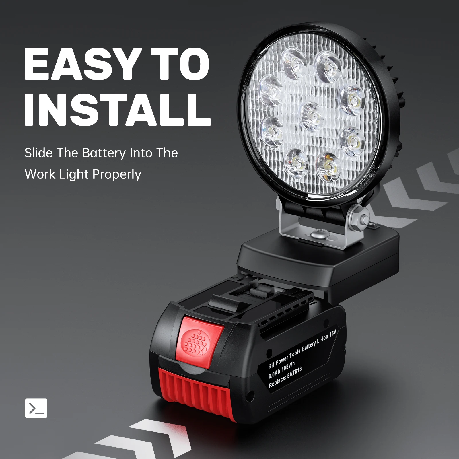 Turpow 27W LED 작업 조명 Comblity Bosch BAT618 리튬 이온 배터리 18V LED 손전등 배터리 도구 램프 홍수 조명