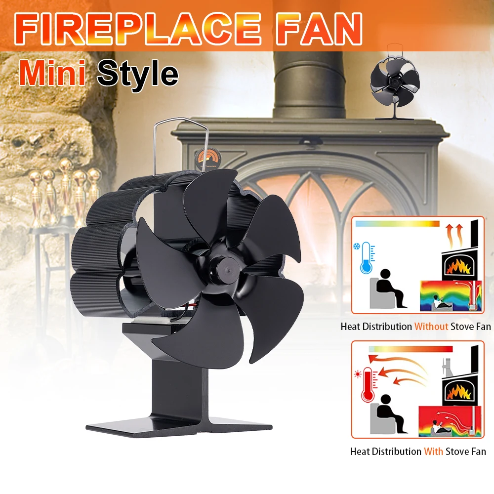 

Mini 5 Blades Fireplace Fan Heat Powered Stove Fan Log Wood Burner Eco Quiet Fan No Battery Required Efficient Heat Distribution