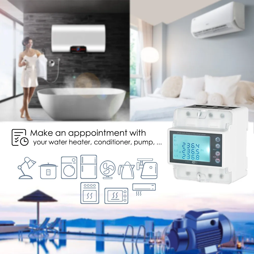 3 Phase 4 Wire 380V 100A Tuya WiFi Smart Bi-Directional Energy Power kWh Meter O