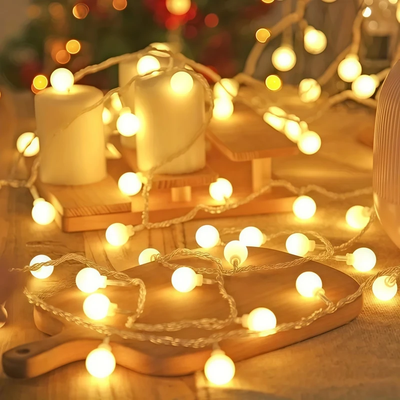LED Ball String Lights Eu Plug 3-22M Powered Ball Chain Garland Fairy Lights Bulb Halloween Wedding Garden Christmas Decor
