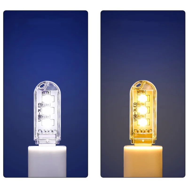1pcs 3 LED USB 5V LED Light Portable Ultra Bright Mini Computer Lamp Book Lamp USB Power Charger Reading Light Warm White