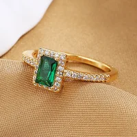 Trendy Royal Blue Red Green Stone Square Rings For Women Antique Gold Silver Color Geometric Zircon Wedding Bands Party Jewelry