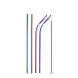 Premium Reusable Stainless Steel Drinking Straw Set with Cleaning Brush & Pouch (4 Rainbow)