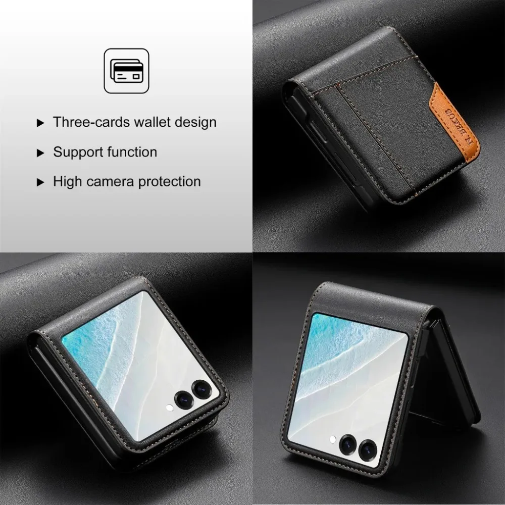 RFID Blocking Flip PU Leather Wallet Phone Case with Card Holder and Hinge Protection Cover