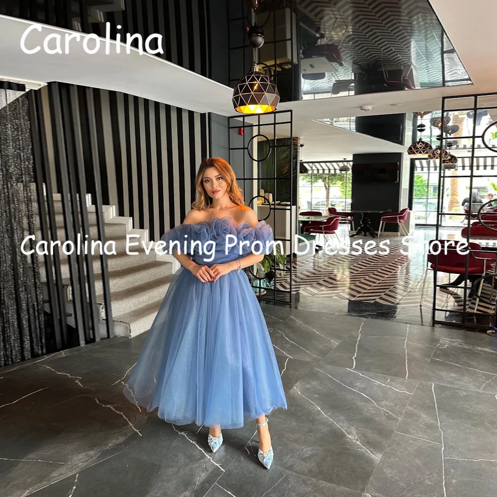 

Carolina Tulle A-line Off-the-shoulder Neckline Ruffle Prom Gown Ankle Length Evening Formal Elegant Party Dress for Women 2023