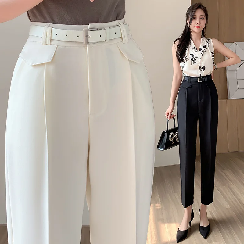 

Real Shot High Waist Suit Pants Female 2023 New Small Cropped Suit Pants Female Loose Slimming Casual Cigarette Pants