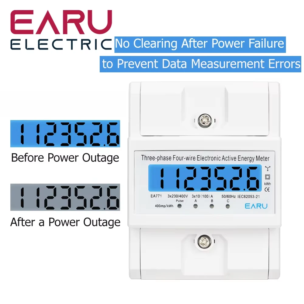 Din Rail 380V 3 Phase 4 Wire Energy Meter Power Consumption Monitor kWh Meter Wa
