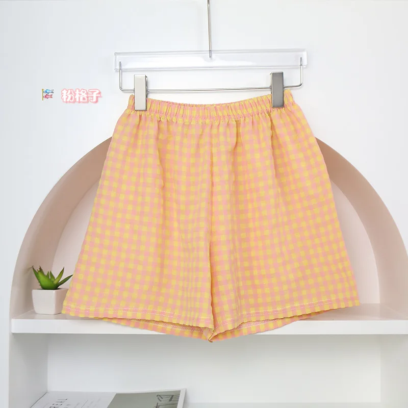 thumbnail image 1 of Pantalones cortos para mujer, con cuadros florales, cintura alta, pierna ancha, holgados, de algodón suave, informales, deportivos, de moda, para verano, 2023, 1 of 5