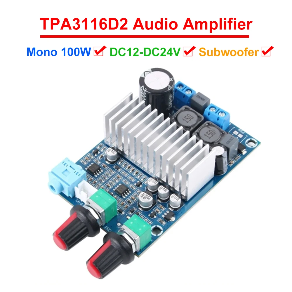 TPA3116D2 mono DC12-DC24V Digital Audio Amplifier Subwoofer Power Amplifier Board for Home Audio Car Speakers DIY xh m546 amplifier board preamp tpa3116d2 digital power amplifier board 2channel dropship