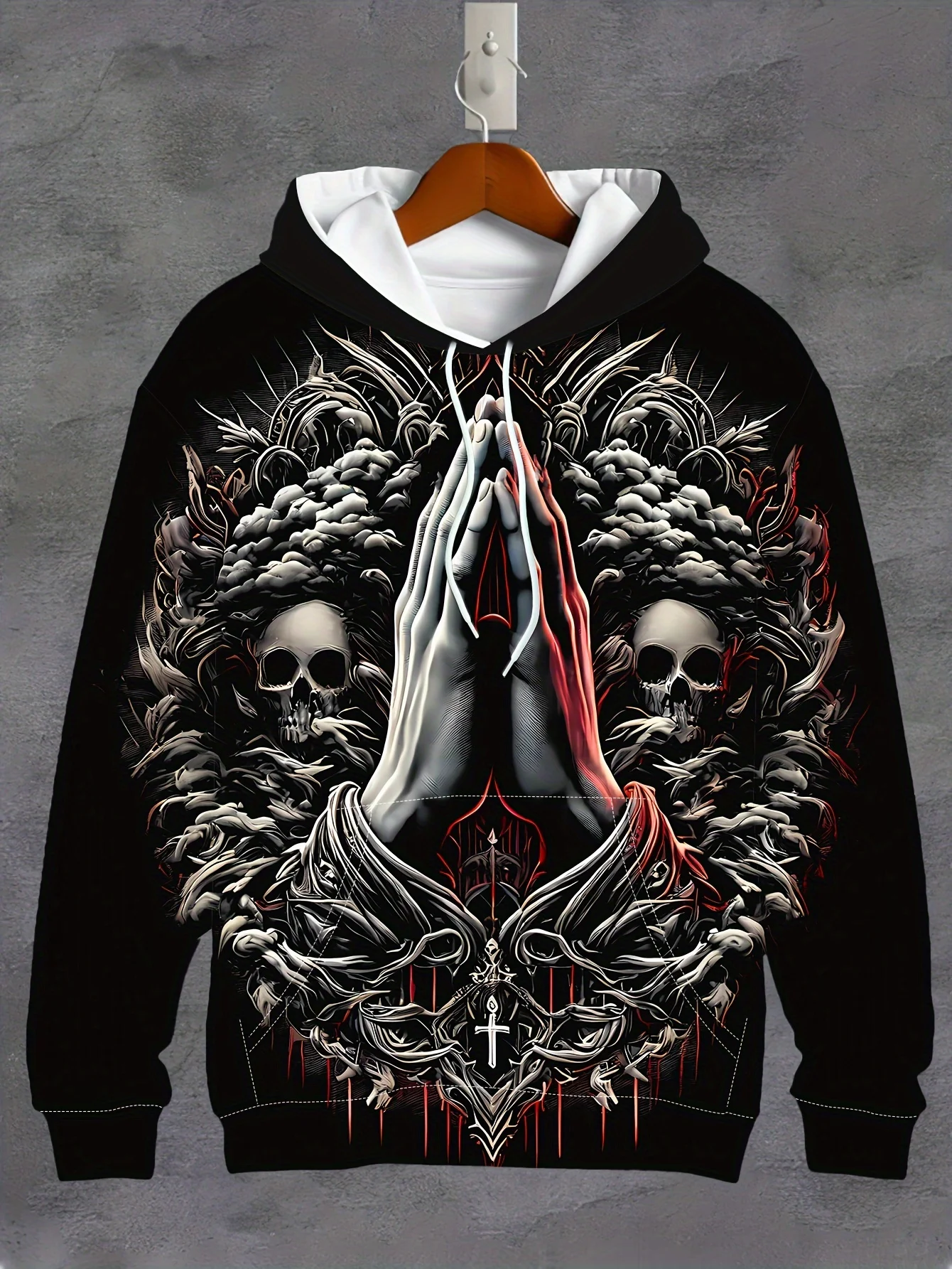 thumbnail image 1 of Sudaderas con capucha para hombre, sudaderas con estampados 3D de esqueletos digitales, ropa deportiva con cordón, camisetas de manga larga, ropa con gráficos urbanos para hombre, 1 of 4