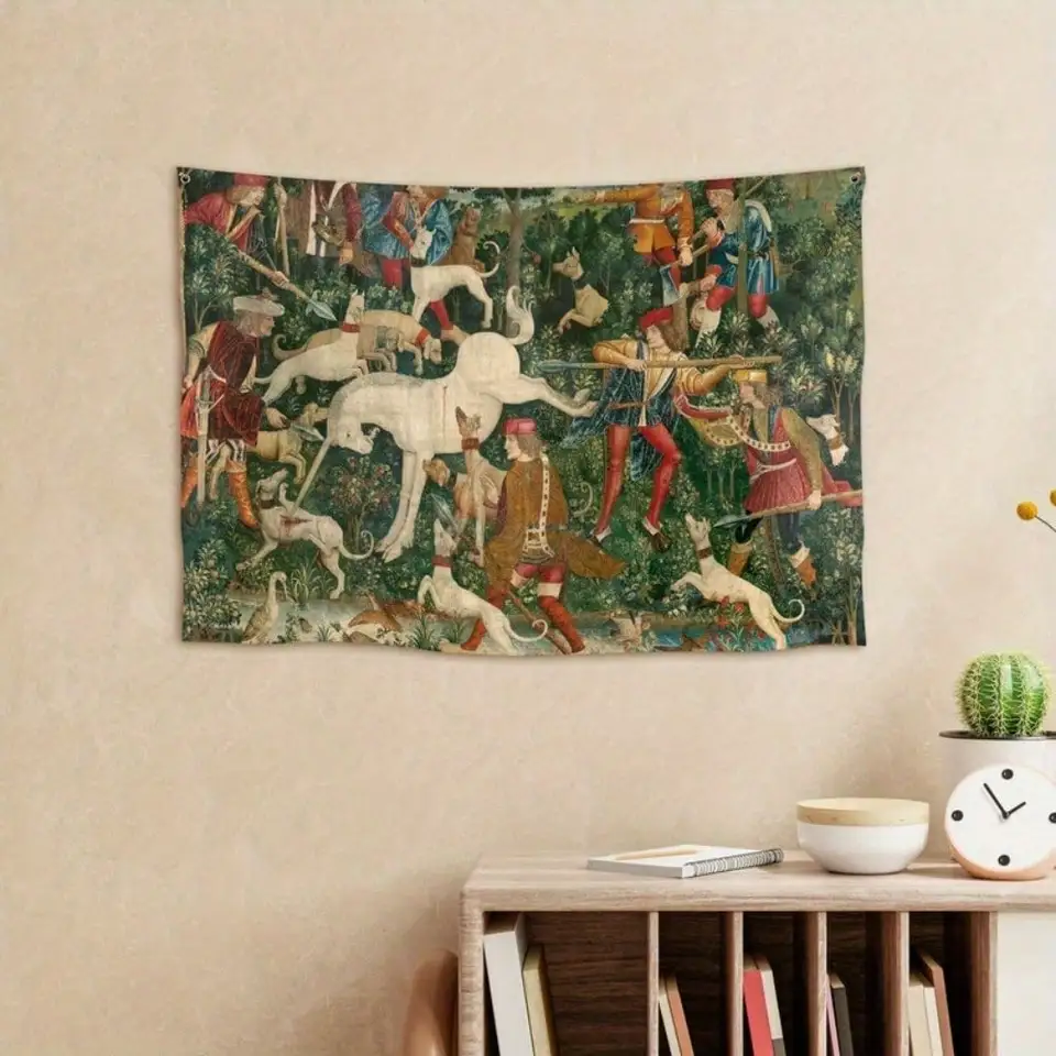 Medieval Hunting Background Peach Skin Tapestry