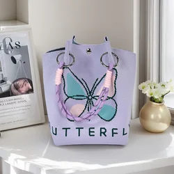 Women's Butterfly Knitted Tote Bag - Stylish and Versatile Fashion Handbag (Butterfly Pur)