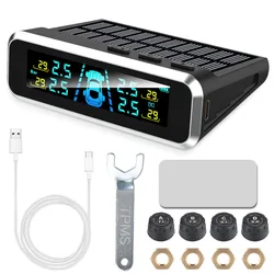 Solar-Powered Tire Pressure Monitoring System with Temperature Alerts and Fuel-Saving Features, Includes 4 External Sensors (Senior External)