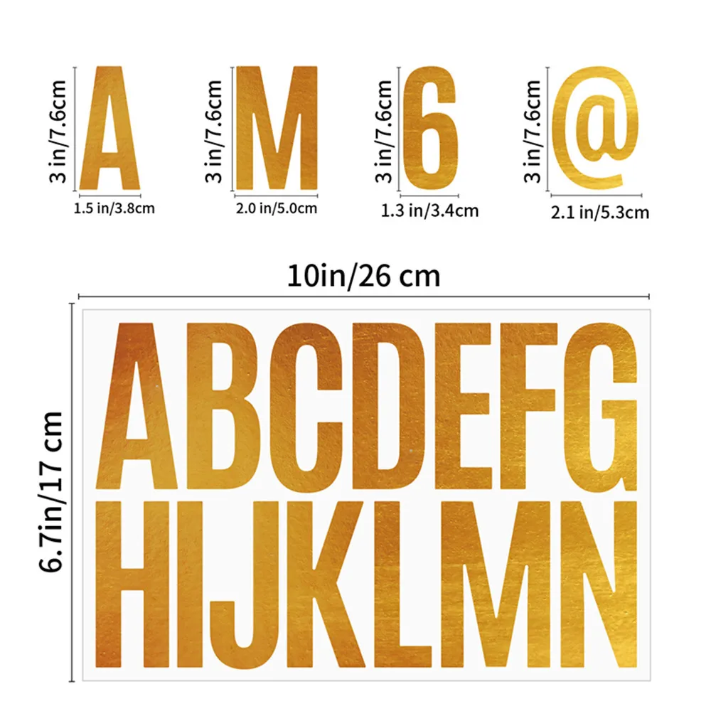 24Sheets Gold Large letter Stickers Black &White 3 Vinyl Alphabet