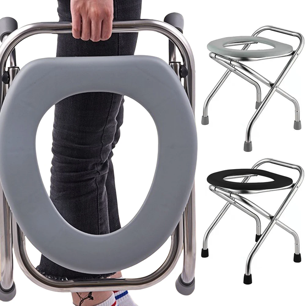 Portable Camping Toilet Foldable Camp Toilet Stainless Steel Bathroom Squat Toilet Chair Pregnant Woman Toilet Stool for Camping 6