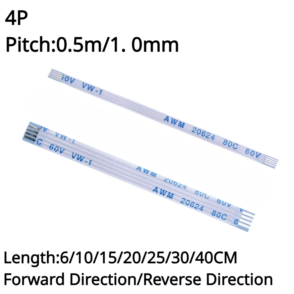 

10PCS FPC/FFC Ribbon Flexible Flat Cable Pitch 0.5MM/1.0MM 4P Wire Length 6/10/15/20/25/30/40CM