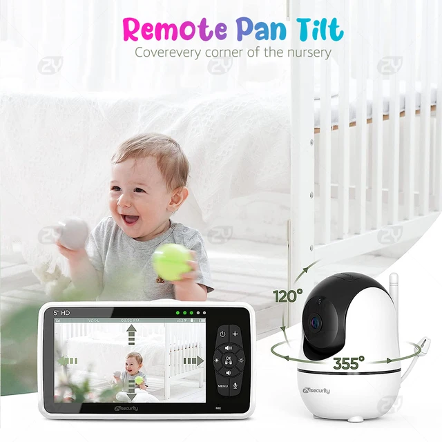 5 Inch Baby Monitor with 2 Cameras Split Screen PTZ Nanny Camera Intercom HD Night View Baby Phone 22H Battery Video Babysitter 4
