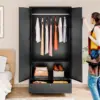 Metal Armoire Wardrobe Closet with 2 Doors 72''Wardrobe Cabinet with Drawers & Hanging Rail Metal Closet with Adjustable Shelves 4