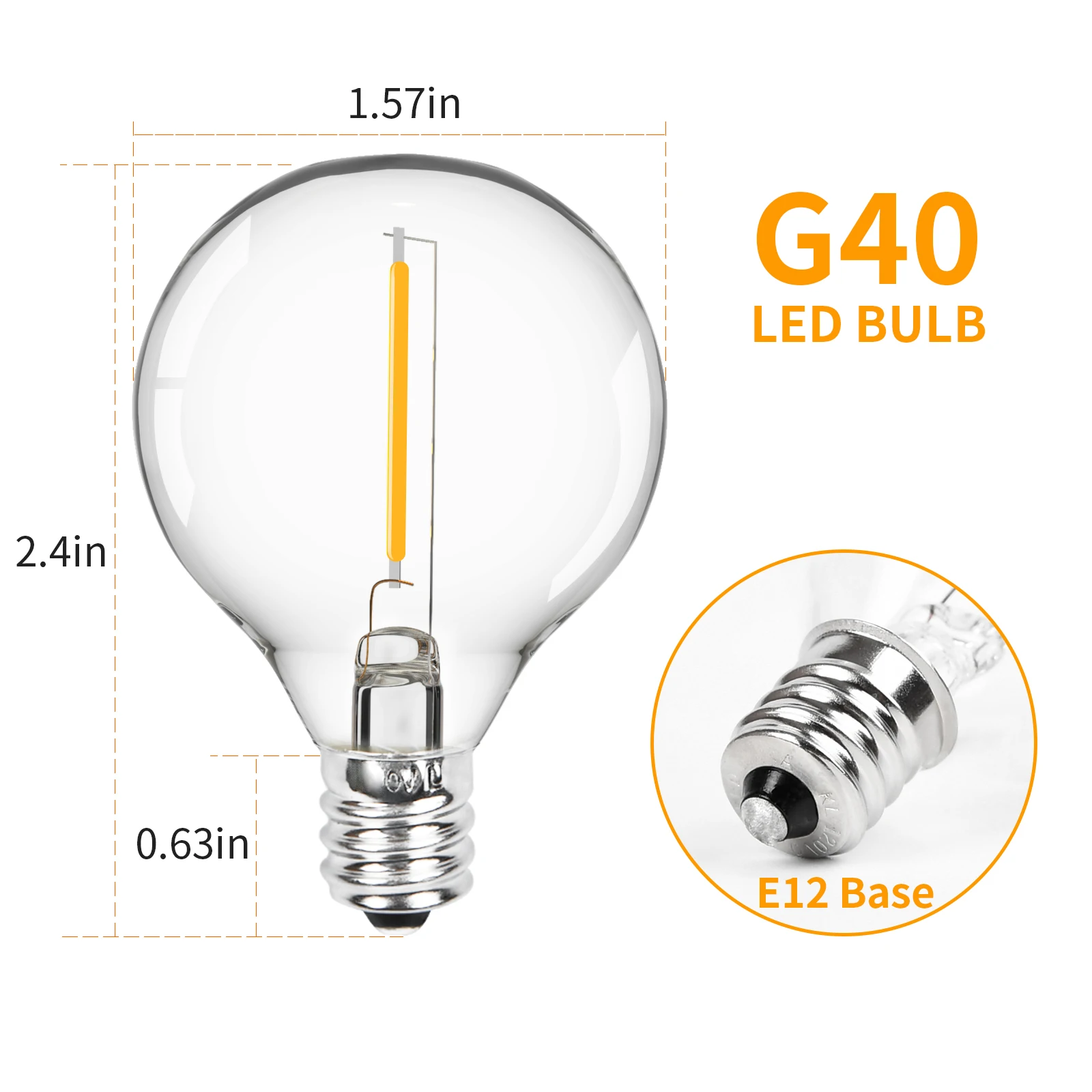 25Pcs G40 문자열 전구 교체 120V/220V 텅스텐/LED 전구 E12 기본 소켓 홀더 전구 홈 정원 장식