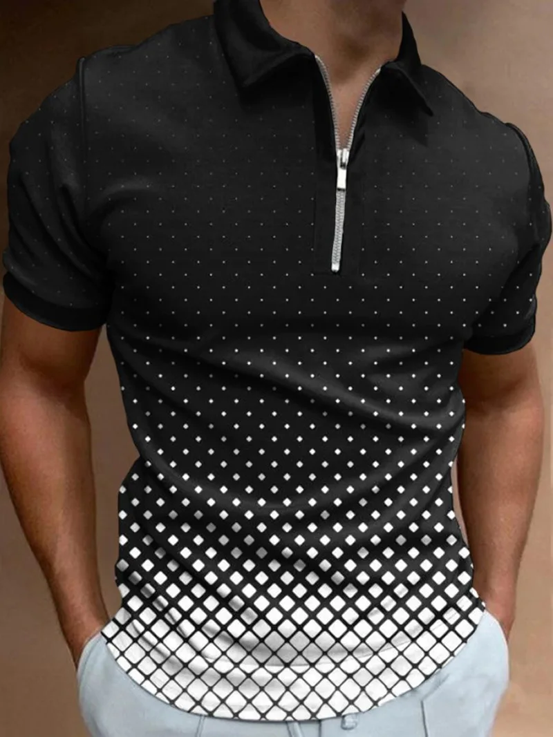 

Men's POLO Shirts Fashion Street Casual Wear Men's Punk Style POLO Shirts S~3XL Zipper Collar Men's POLO Shirts