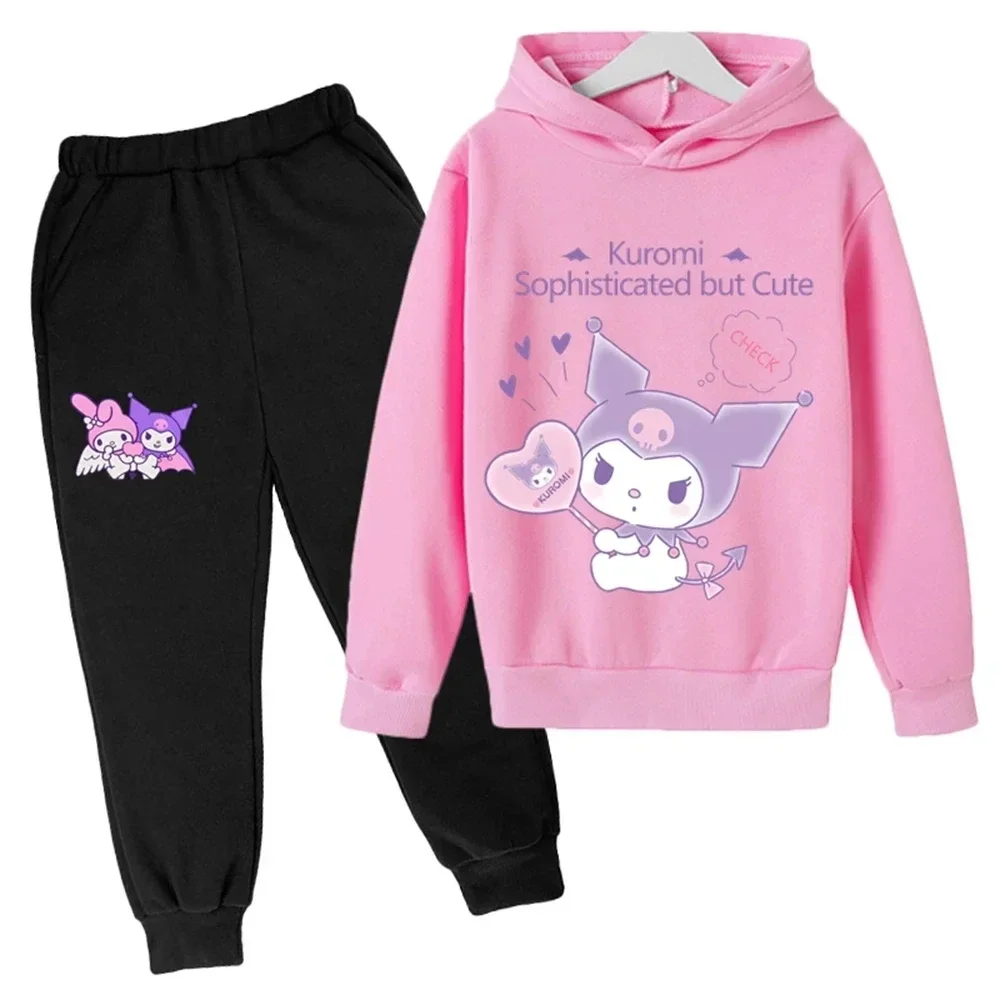 thumbnail image 1 of Chándal informal divertido de Hello Kitty para niños, sudaderas con capucha Kuromi para niños, conjuntos de 2 piezas, pantalones largos, trajes para niñas bebés, chándal deportivo, 1 of 4