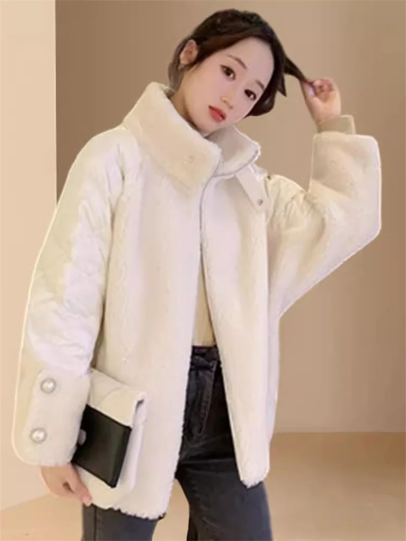 2023 Autumn Winter New Loose fitting Cotton Clothes Cotton Clothes Women Outwear European Checkered Down Cotton Coat Lightweight