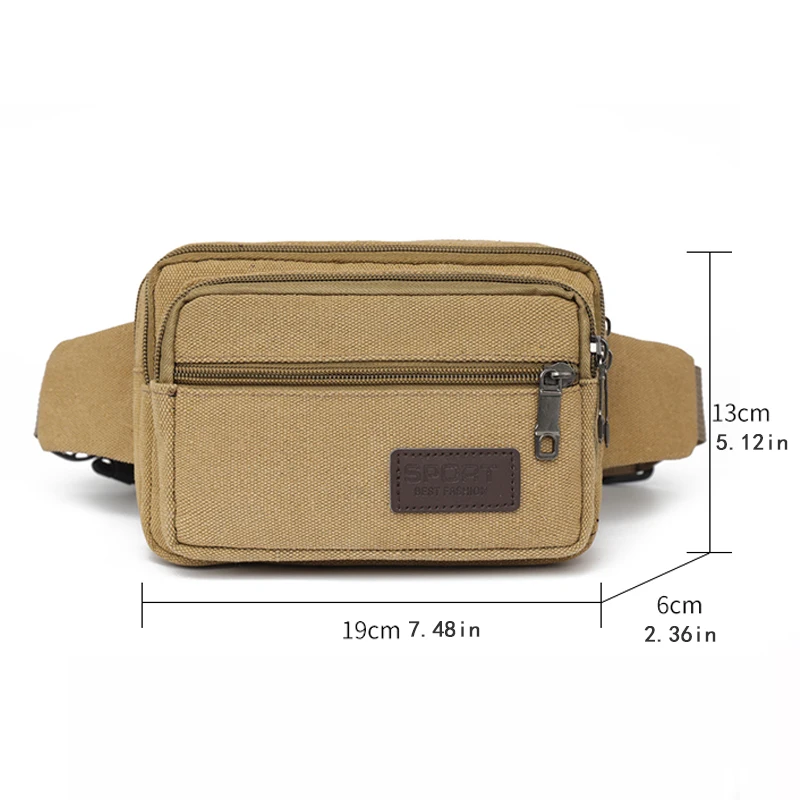 1 piece canvas waist bag with adjustable strap, light travel waist bag, large capacity, zipper closure, polyester lining - suita