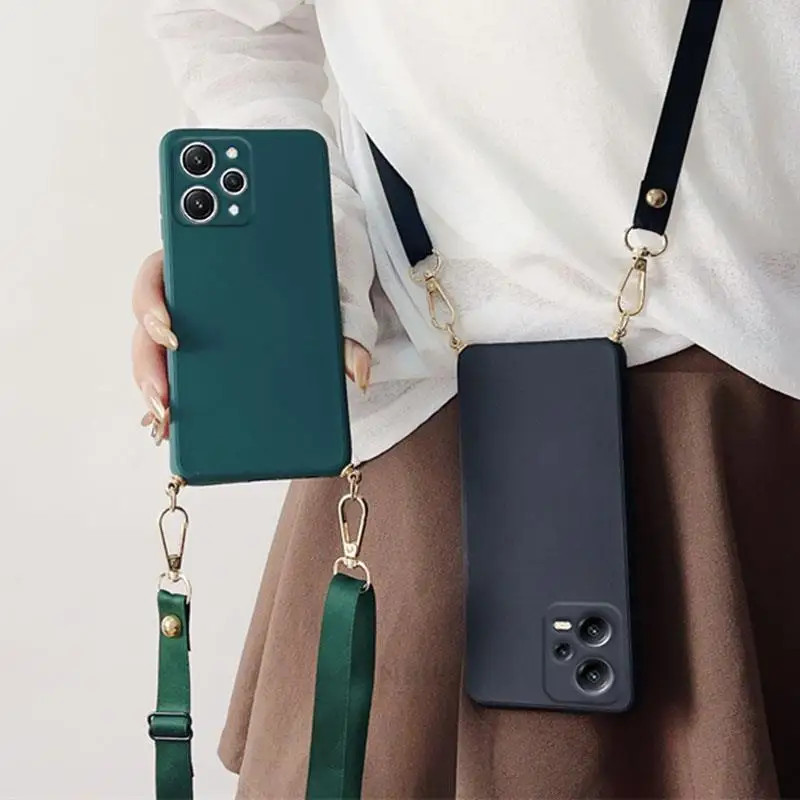 Redmi12 Necklace Crossbody Liquid Silicone Lanyard Case with Strap Cord Cover
