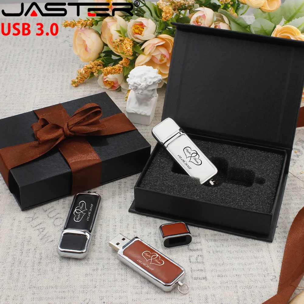 Couro Usb 3.0 Flash Drive Logotipo Impresso Personalizado Gratuito Memory Stick de Alta Velocidade Criativo Birthday Gift Box 128gb - Imagem 2