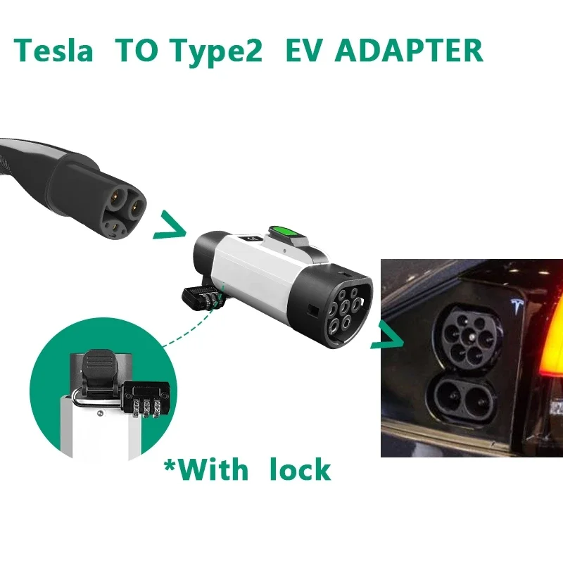 EV Charging Adapter 32A Tesla To Type2 EV Adaptor 240V EVSE Connector IEC 62196-2 Electric Vehicle Charger Adapter