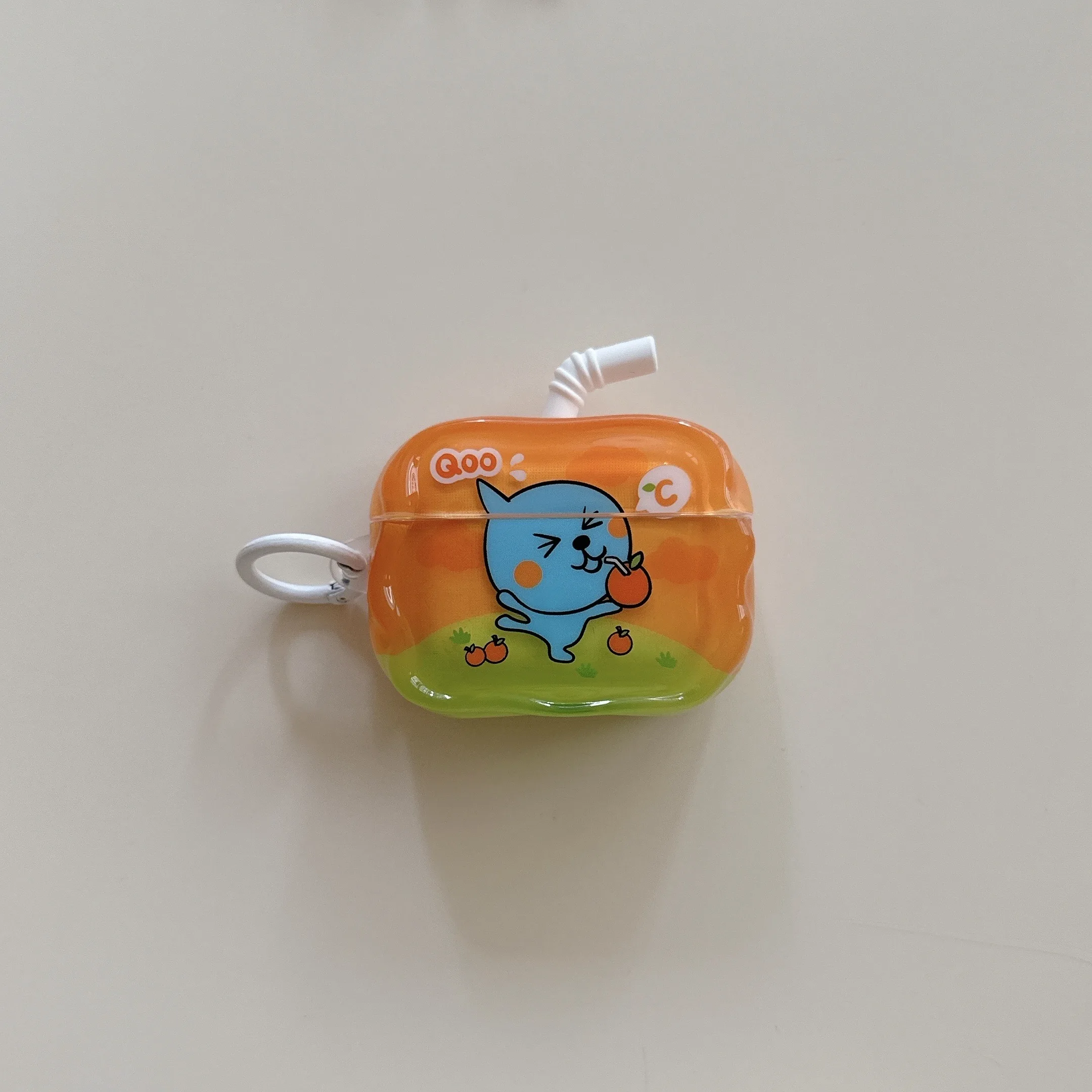 Adorable 3D Juice Box Cartoon AirPods Shockproof Protective Case with Anti-Lost Hook