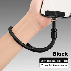 Adjustable Anti‑Drop Durable Braided Phone Wrist Lanyard with Self‑Locking Hook (Black)