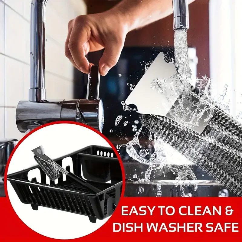 Heavy metal barbecue cleaning brush 1 piece with triple bristles barbecue grill cleaning brush outdoor cooking accessories