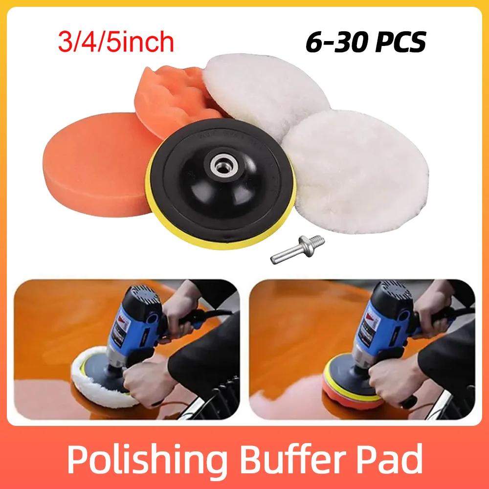 3/4/5 Inch Drill Car Polisher Wool Car Polishing Sponge Pads Kit Reusable Polishing Machine Wax Pads ing Waxing Clean Polish
