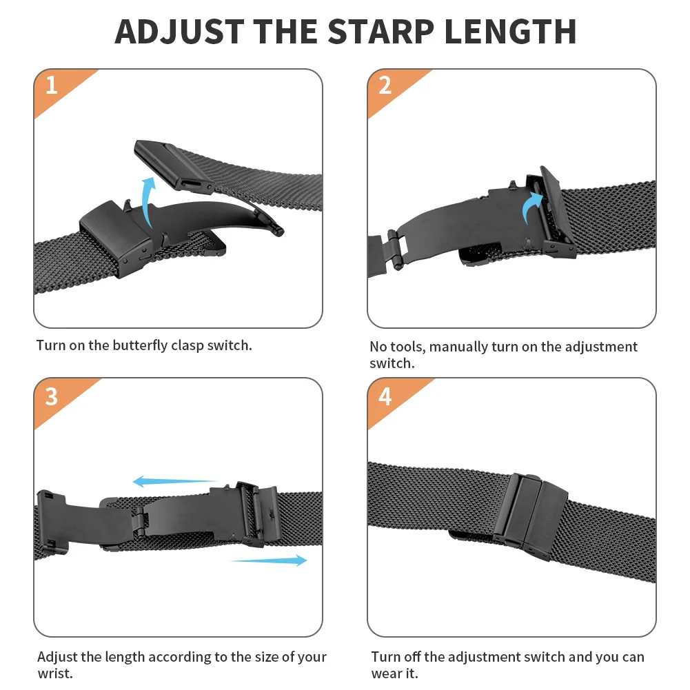 Stainless Steel Metal Watch Strap Bracelet - Premium Wristband Replacement
