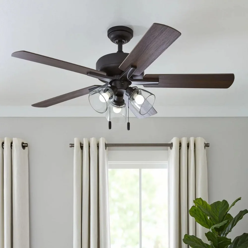 

52" Bronze Ceiling Fan Ceiling Fan With Light and Control 3 Light LED 5 Blade Reverse Airflow Cooling Appliances Household Home