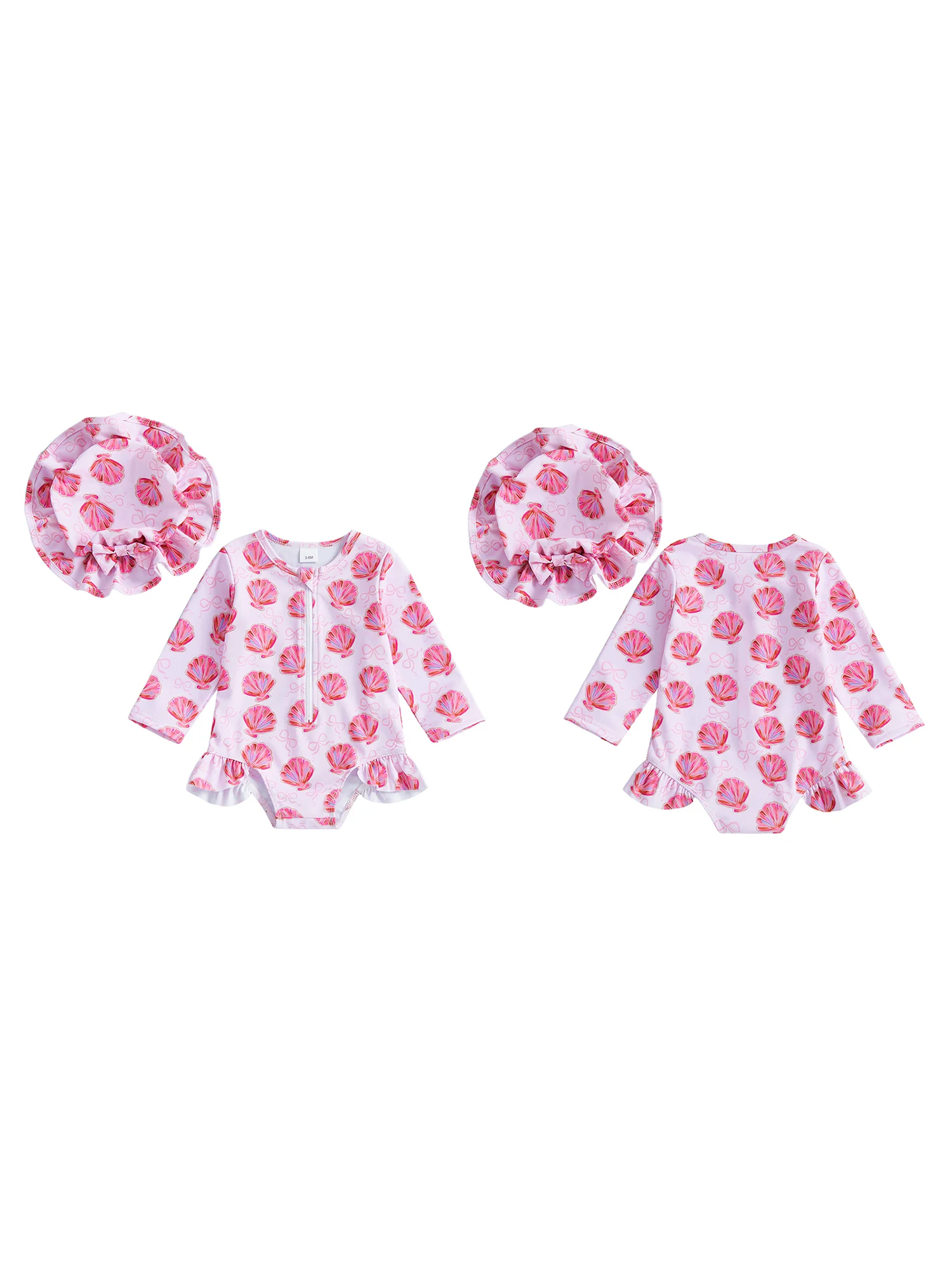 2Pcs Toddler Boys Swimsuit Set Shark Anchor Print Crew Neck Long Sleeve Zipper Rash Guard Swimwear and Sun Hat