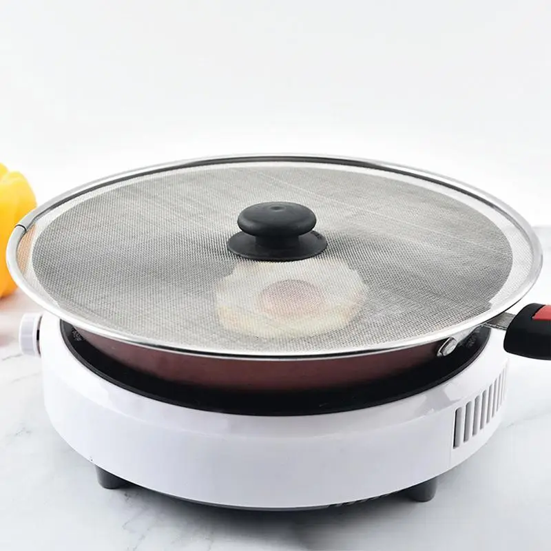 Oil Splatter Screen Anti-slip Stainless Steel Guard Frying Pan Oil Proofing Lid Kitchen Mesh Pot Filter Lid Cooking Tools 29cm