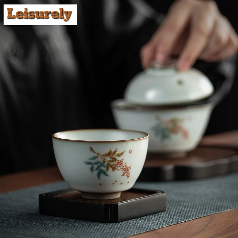 100ml Iron Tire Ru Kiln Porcelain Teacup Ancient Tea Bowl Sample Tea Cup Tea-tasting Personal Cup Chazhan Master Cups Teaset