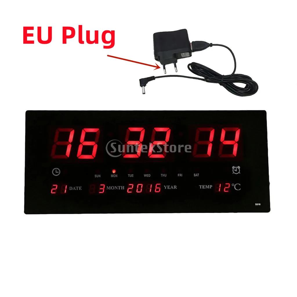 17inch Digital LED Screen Projection Wall Clock Time Calendar With Indoor Thermometer 24H Display - Days/Month/Year EU / US Plug 