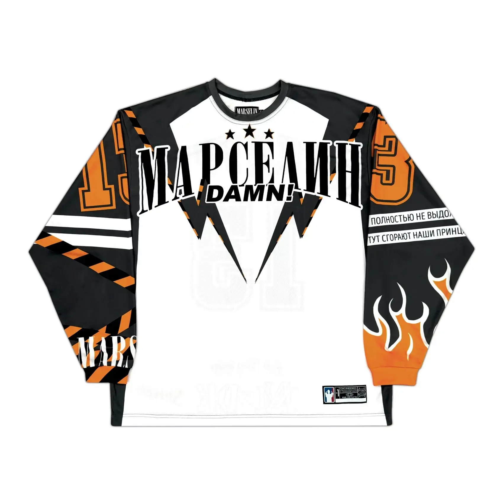 Russia Придурок Jersey Y2K Hip-hop Letter Print Sports Long Sleeves Streetwear Fashion Oversized Retro Classic Men Clothing