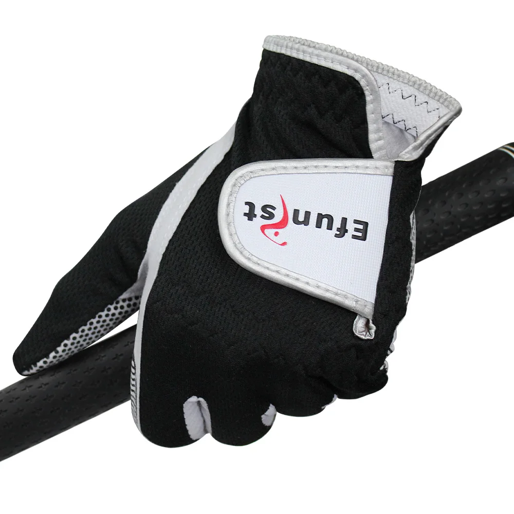 Efunist Golf Glove For Men Non-Slip Patterned Microfiber Black Breathable Left Hand 3D Performance Grip Comfortable Golf Gloves